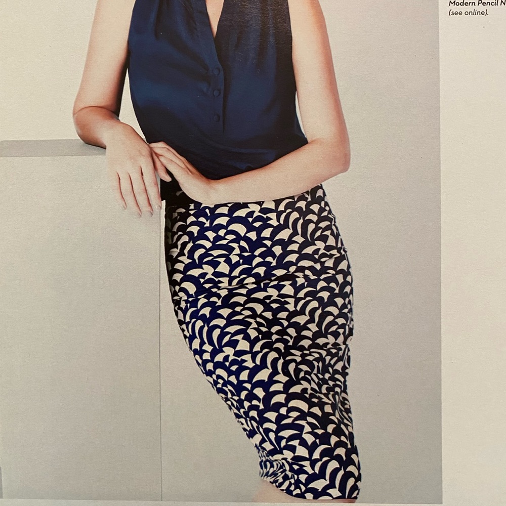 Boden | Blue and white fan pencil skirt